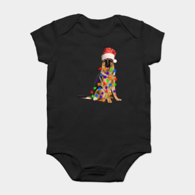 German Shepherd Dog, Xmas Lights, Santa Christmas Baby Bodysuit by logiamerch